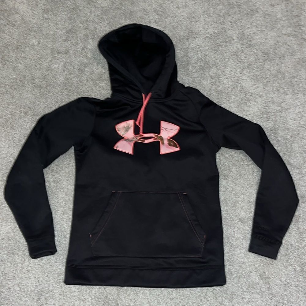 Women’s big logo pink Camouflage Camo hooded Black Storm hoodie sweatshirt XS